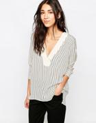 Gestuz Mie Stripe Silk Blouse - White Pinstripe