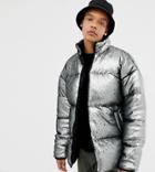 Asos Design Tall Oversized Sequin Puffer Jacket In Silver - Silver