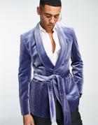 Asos Design Super Skinny Smoking Jacket In Dusky Blue