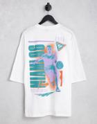 Asos Design Oversized T-shirt In White With Retro Basketball Back Print