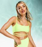 Asyou Multi Band Bikini Bottom In Lime-green