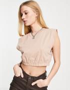 Asos Design Cropped Boxy Tank Top With Elastic Hem In Taupe-neutral