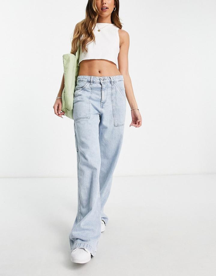 Stradivarius Minimal Straight Pocket Jean In Light Wash-blue
