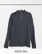 Asos Design Tall Oversized Half-zip Sweatshirt In Black