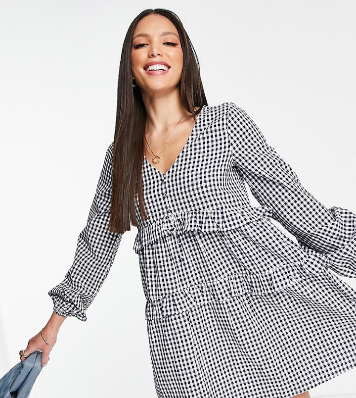 Influence Tall Cotton Poplin Mini Dress In Navy Gingham