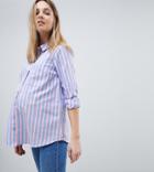 Asos Maternity Shirt In Blue And Pink Stripe - Multi