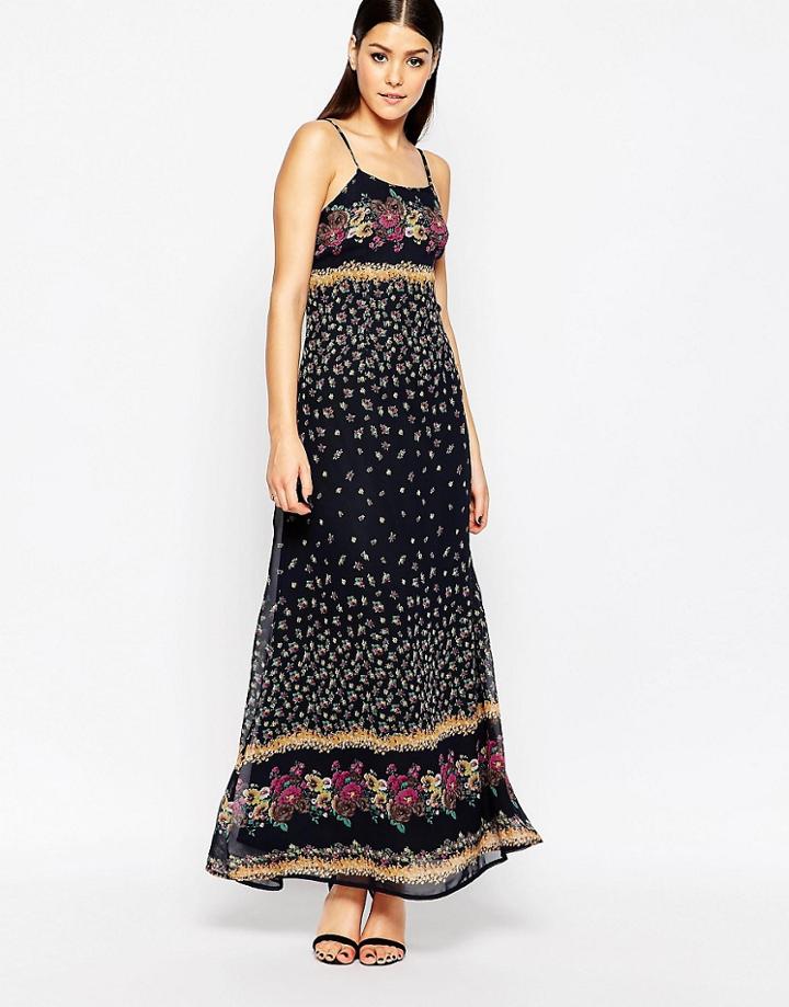 Ax Paris Printed Maxi Dress In Border Print - Navy