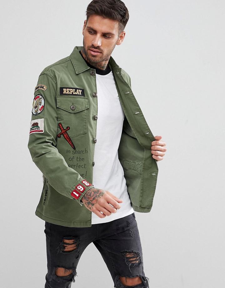 Replay Military Badge Shirt Jacket - Green
