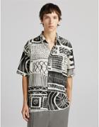 Bershka Oversized Geo Print Shirt In Black And White