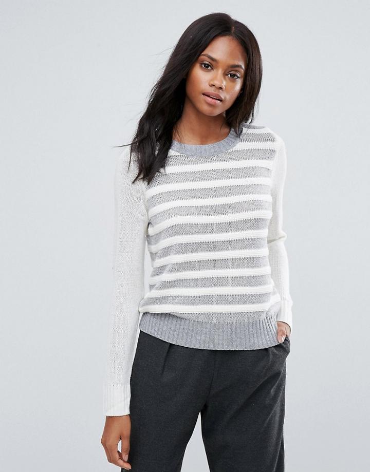 H.one Wool Mix Stripey Knit Sweater - Gray