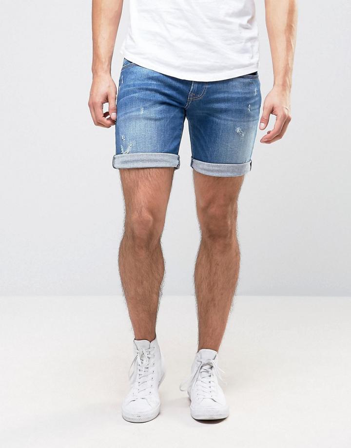 Pepe Cane Slim Fit Denim Short Blue Wash - Blue