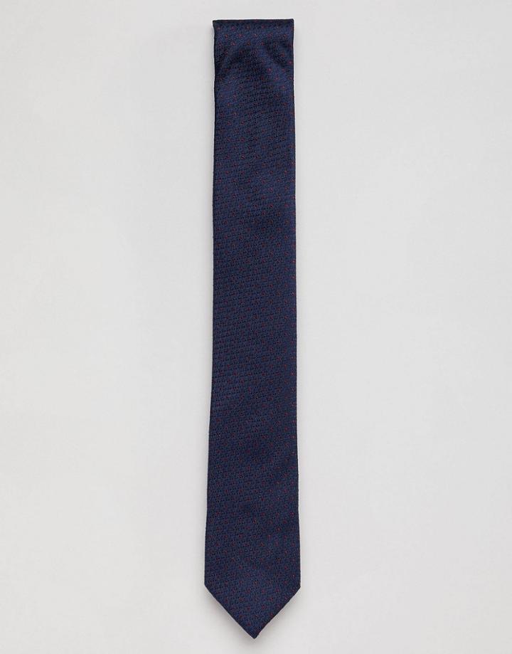 Esprit Silk Tie With Mini Red Dot - Navy