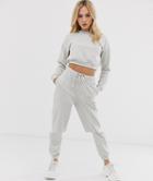 Asos Design Tracksuit Cropped Sweat / Slim Jogger With Tie-gray