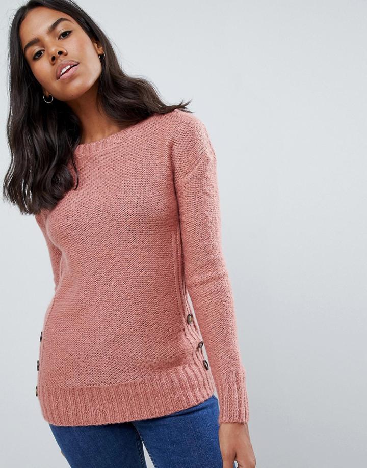 Brave Soul Medlock Mohair Sweater With Side Button Plackets - Pink