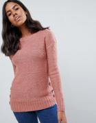 Brave Soul Medlock Mohair Sweater With Side Button Plackets - Pink