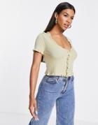 Na-kd Short Sleeve Cardigan With Faux Pearl Buttons In Light Green