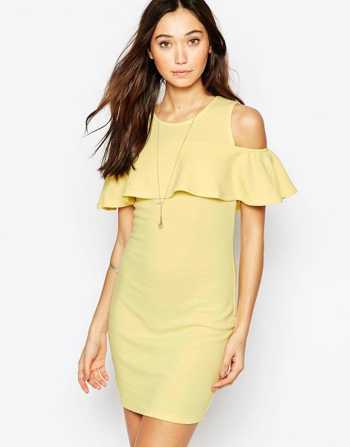 Wal G Dress With Cold Shoulder And Frill Top - Yellow