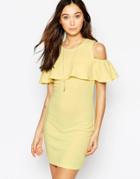 Wal G Dress With Cold Shoulder And Frill Top - Yellow