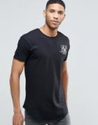 Siksilk Logo T-shirt With Curved Hem - Black