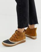 Sorel Out N About Plus Camel Leather Lace Up Ankle Boots - Beige