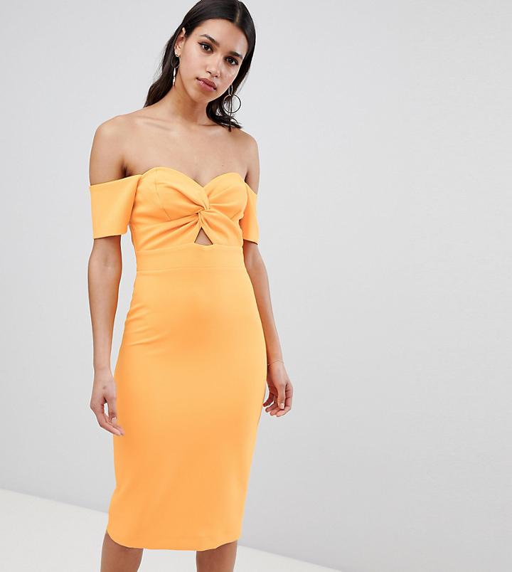 River Island Bardot Twist Front Bodycon Dress - Orange