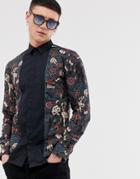 Twisted Tailor Super Skinny Fit Shirt With Tattoo Print-black