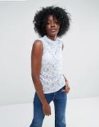 Asos Top In Lace With Ruffle Neck In Sleeveless - Blue