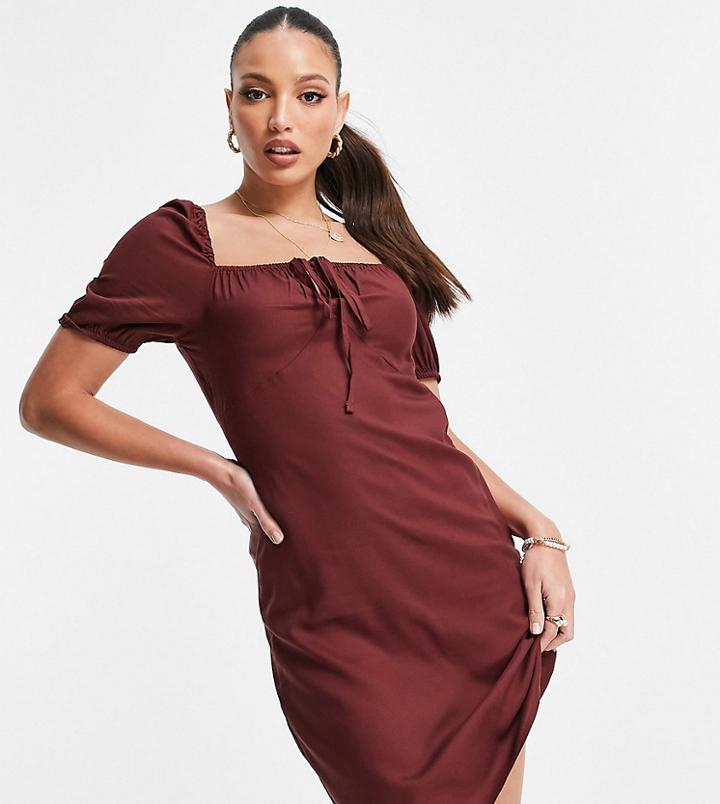 Noisy May Tall Exclusive Square Neck Body-conscious Mini Dress In Chocolate-brown