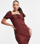 Noisy May Tall Exclusive Square Neck Body-conscious Mini Dress In Chocolate-brown