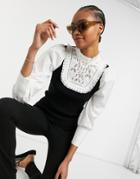 River Island Knit Hybrid Blouse With Lace Yolk In Black