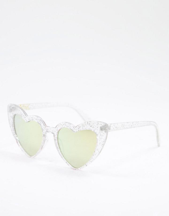 Skinnydip X Barbie Glitter Heart Sunglasses In Silver And Pink-clear