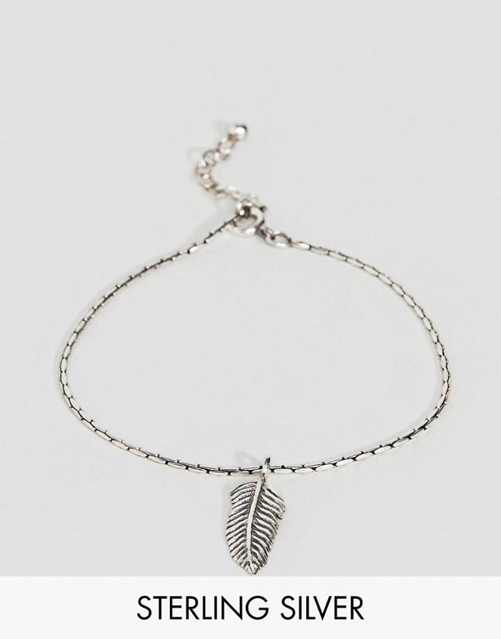 Asos Design Sterling Silver Bracelet With Feather - Silver