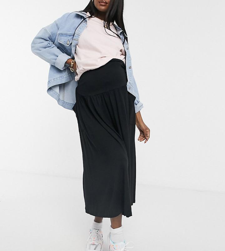 Asos Design Maternity Midi Skirt With Pockets In Black