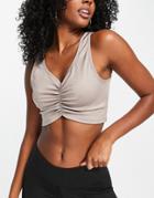 Reebok Training Studio Ruched Crop Top In Gray