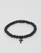 Chained & Able Slim Beaded Bracelet With Hanging Cross In Black - Black