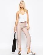 Asos Linen Cigarette Pants With Front Splits - Blush