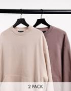 Asos Design Oversized Sweatshirt 2 Pack In Pink/brown-multi