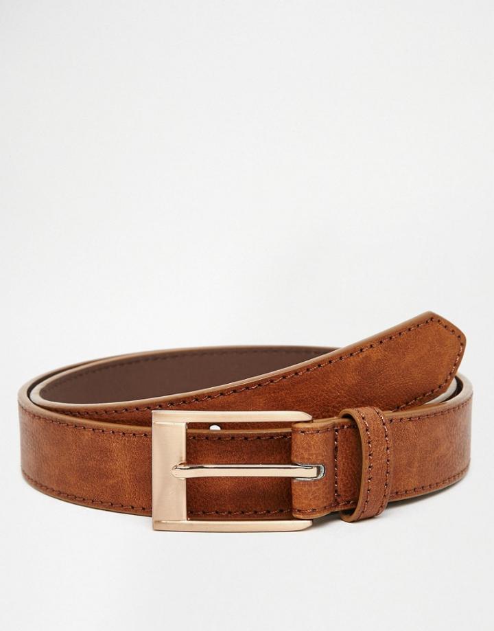 Asos Smart Belt With Rose Gold Buckle - Brown