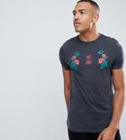 Asos Design Tall T-shirt With Rose Yoke Print And Acid Wash - Black