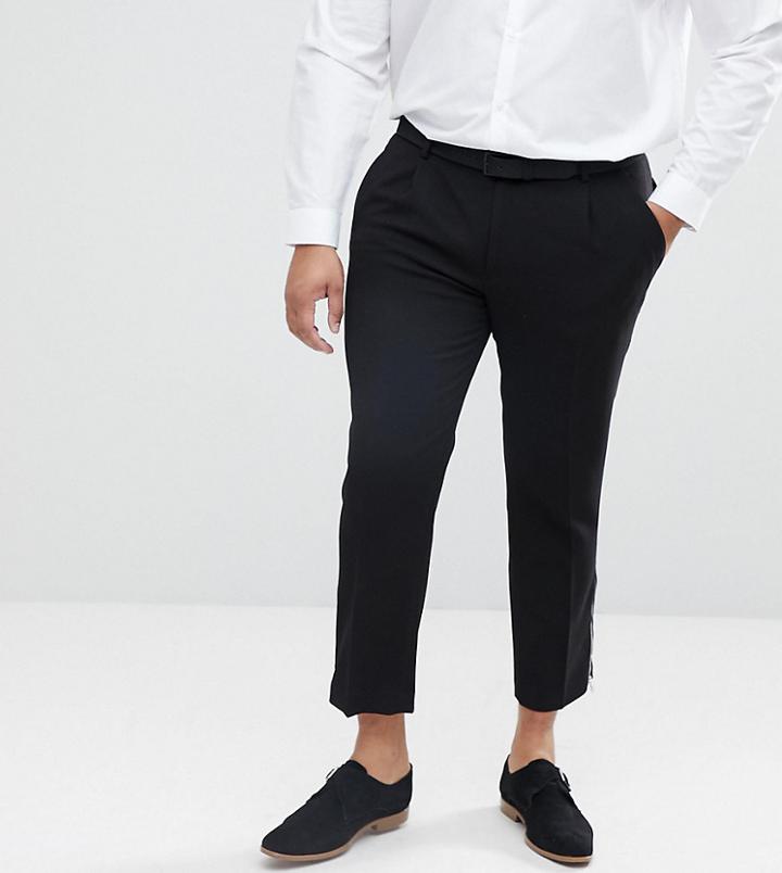 Asos Plus Skinny Crop Smart Pants In Black Waffle Texture With Silver Zips - Black