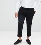 Asos Plus Skinny Crop Smart Pants In Black Waffle Texture With Silver Zips - Black