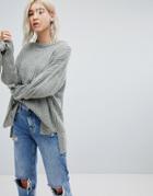 Pull & Bear Ribbed Knit Sweater With Tie Sleeve - Red