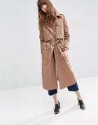 Asos Maxi Trench With Oversized Storm Flap - Mink