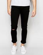 Threadbare Skinny Jeans With Knee Rip - Black