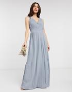 Tfnc Bridesmaid Pleated Sleeveless Maxi Dress In Dusty Blue-blues