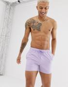 Asos Design Swim Shorts In Lilac In Short Length - Purple