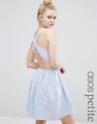 Asos Petite Mini Skater Dress With Cross Back - Pale Blue