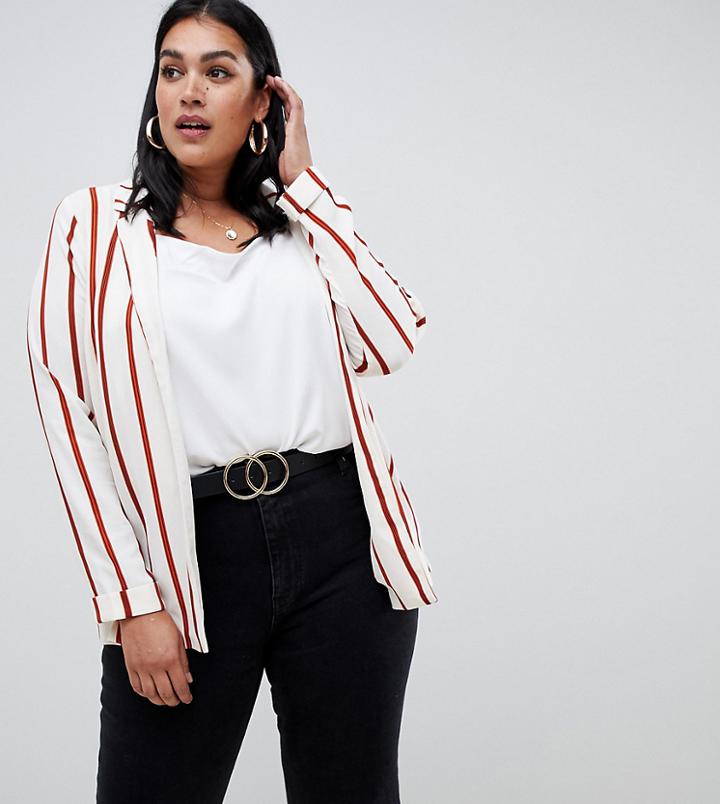 New Look Curve Stripe Blazer - Cream