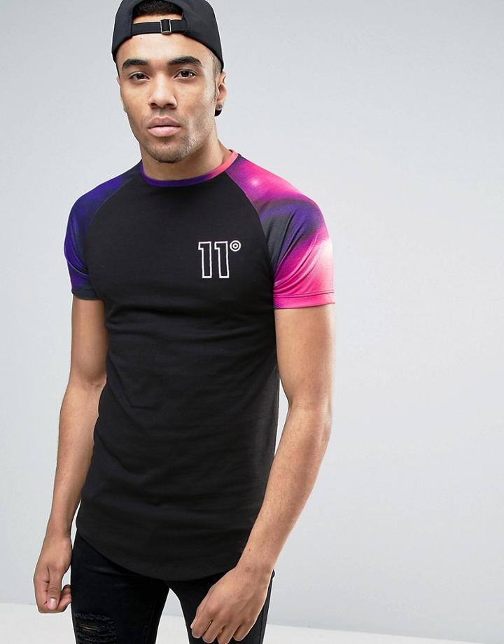 11 Degrees Muscle T-shirt In Black With Sleeve Print - Black