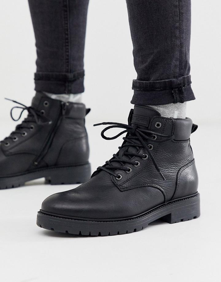 Jack & Jones Lace Up Boots In Black